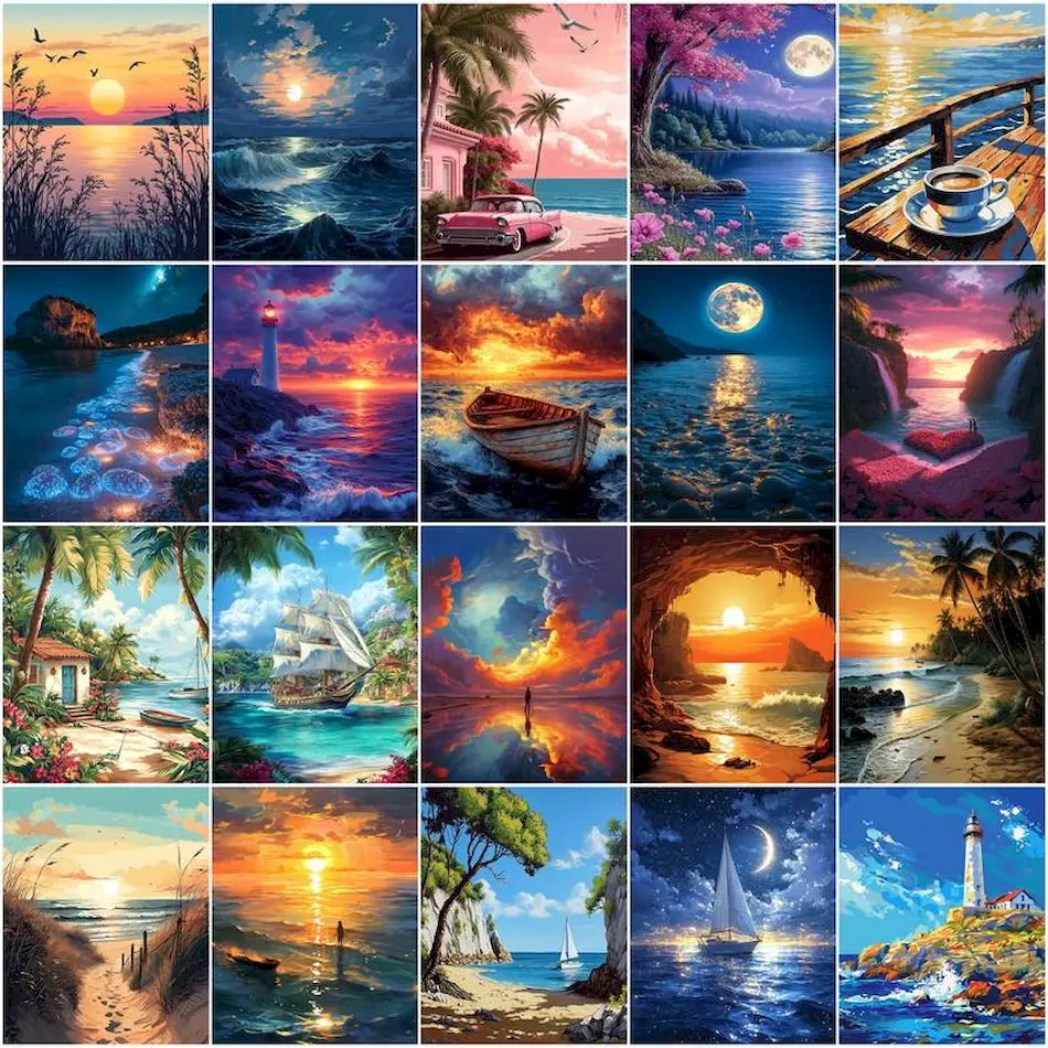 Photography Design - สีสำหรับระบายภาพตามตัวเลข ภาพทิวทัศน์ทะเล ระบายภาพตามตัวเลข อุปกรณ์ศิลปะ งานศิลปะสีน้ำ งานฝีมือ